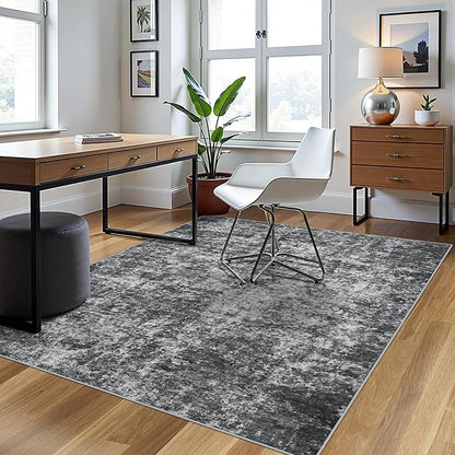 4x6 Area Rugs for Living Room Rug Washable: Abstract Rug for Dining Room Bedroom Carpet Non Slip 4 by 6 Indoor Modern Nursery Home Office Black Grey