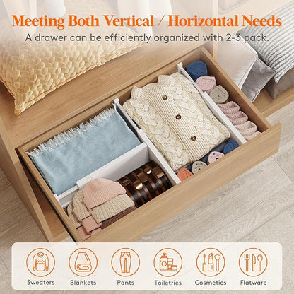 Lifewit 8 Pack 5" High Drawer Dividers 34-56cm/13.5-22" Adjustable Drawer Organizer for Clothes/Utensils, Expandable Drawer Separator in Dresser/Kitchen/Bedroom/Office Organization & Storage White