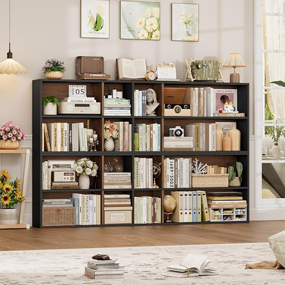 FOTOSOK 71'' Tall Bookshelf Set of 2, 7 Tier Large Bookshelf with Adjustable Shelves, Wide Bookcases and Bookshelf, DVD/CD Media Tower Storage, Cube Book Shelf Display Shelf Cabinet, Black/Brown