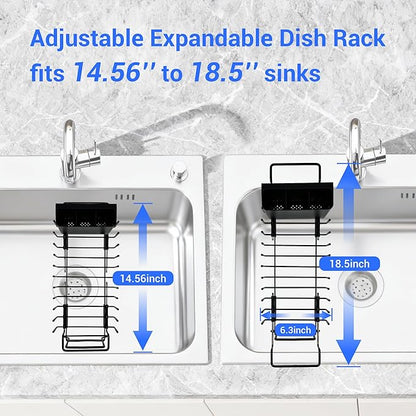 Expandable & Collapsible Dish Drying Rack for Over The Sink and in Sink, Stainless Steel with Silicone Drip Tray, Space Saving Adjustable Dish Rack for Small Kitchen, Apartment & RV