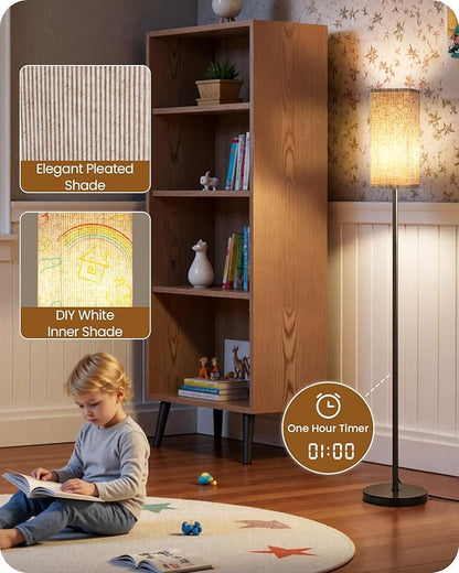 2Pack 64.2” Dimmable Floor Lamp for Living Room with Remote & Foot Switch, Corner Floor Lamp for Bedroom, Includes A19 Bulb, Modern Standing Tall Lamp, ETL Listed Beige and Black E17LDP205