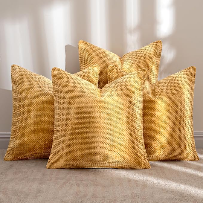 MIULEE Pack of 4 Couch Throw Pillow Covers 18x18 Inch Gold Soft Decorative Chenille Pillow Covers Farmhouse Accent Cushion Covers for Boho Spring Home Decor Sofa Bedroom Living Room