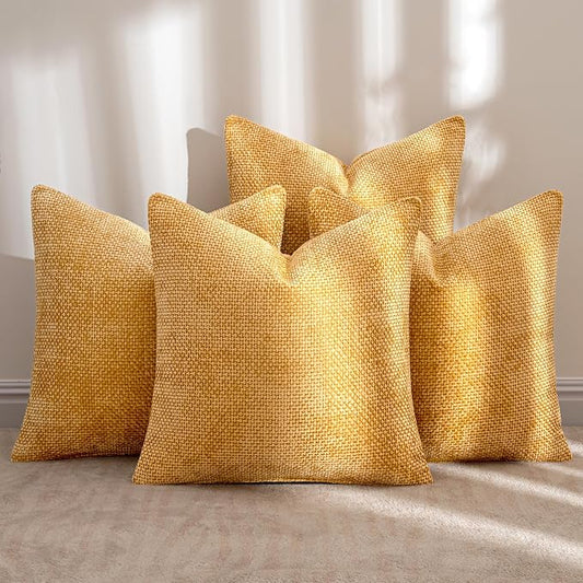 MIULEE Pack of 4 Couch Throw Pillow Covers 18x18 Inch Gold Soft Decorative Chenille Pillow Covers Farmhouse Accent Cushion Covers for Boho Spring Home Decor Sofa Bedroom Living Room