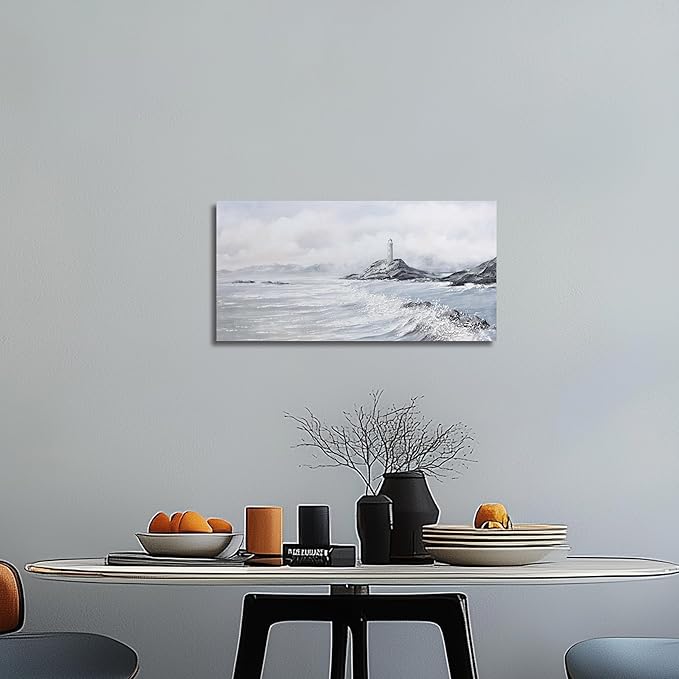 Belmrxne Coastal Wall Art White and Grey Bathroom Wall Decor Moden Aesthetic Artwork Fashion Small Canvas Painting for Hallway Entryway Living Room Bedroom 12x24 Inches