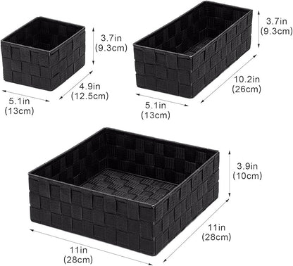 Posprica Woven Storage Baskets for Organizing, Small Black Baskets Cube Bin Container Tote Organizer Divider for Drawer, Closet, Shelf, Dresser, Set of 4