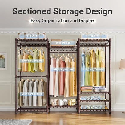 VIPEK V5 Portable Closet Wardrobe Heavy Duty Clothes Rack Metal Freestanding Clothing Racks, Adjustable Custom Closet Racks with 4 Hanging Rods & 8 Shelves, 68.9" Lx15.7 Wx76.4 H, Bronze