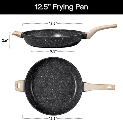 CAROTE 12inch Nonstick Frying Pan Skillet,Non Stick Granite Fry Pan Egg Pan Omelet Pans, Stone Cookware Chef's Pan, PFOA Free,Induction Compatible
