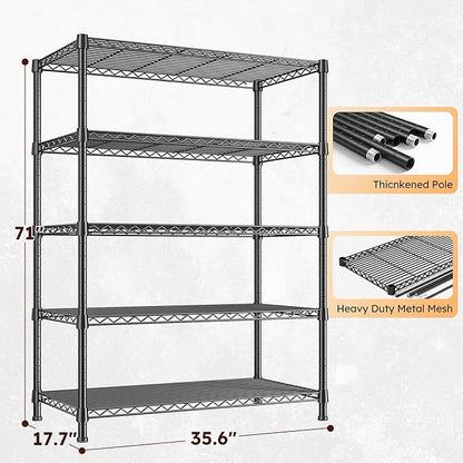 REIBII Storage Shelves 71" H Tall Wire Shelving Unit Sturdy Metal Shelves Adjustable Wide Pantry Shelves 5 Tier Deep Heavy Duty Metal Shelving Load 1500LBS Storage Rack 2 Pack