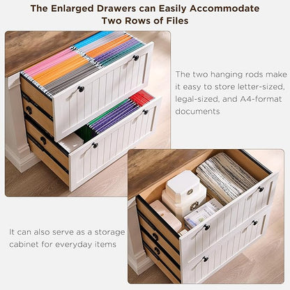 OKD Farmhouse File Cabinet with 2 Drawers, 35.3" Lateral Filing Cabinet with Hanging File Folders, Interlocking Drawers, Wood Rustic Storage Cabinet for Home Office, Living Room, Antique White