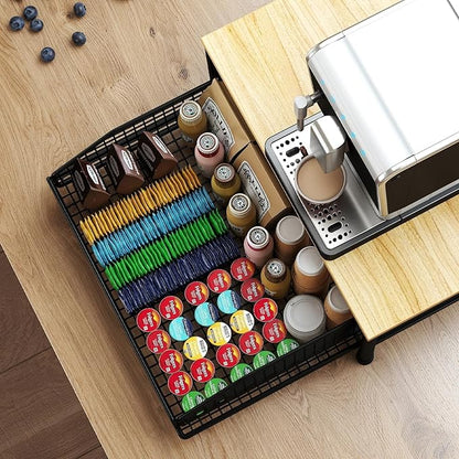 Funecy Coffee Pod Drawer Holder,Coffee Machine Storage Rack,Home Kitchen Counter Coffee Bar Organizer,Storage Basket Drawer (Black)
