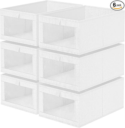 Criusia 6 Pack Linen Closet Organizers and Storage, Large Linen Closet Baskets for Organization, Foldable Storage Containers for Clothing, Towels, Jeans, Books, Shelves, White