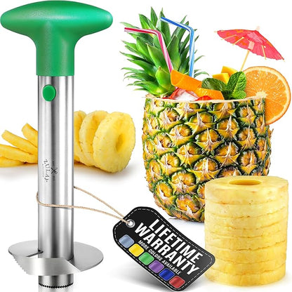 Zulay Kitchen Pineapple Corer and Slicer Tool – Stainless Steel Pineapple Cutter with Eye Remover Tool – Ergonomic Handle & Easy Core Remover – Reinforced Heavy-Duty Blade – Green