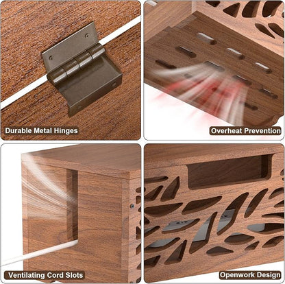 Wooden Cable Management Box, Large Cord Hider Box & Cable Organizer Box for Power Strips, Electrical Cords, Desk & Floor Cables Suitable for Home & Office