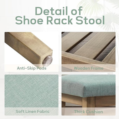 Entryway Shoe Bench with Cushion, End of Bed Bench,Upholstered Bench for Kitchen, Bench with Solid Wood Shelf, Fabric Ottoman Bench for Hallway, Living Room (Teal)
