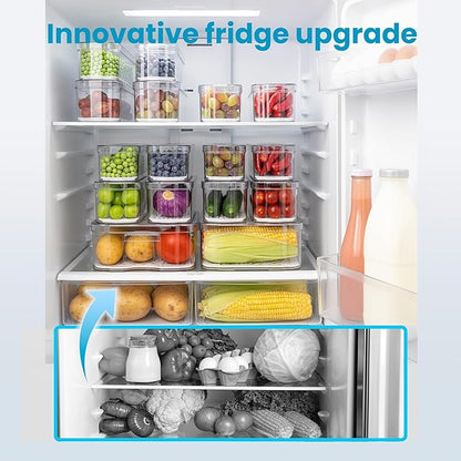 6 Pack Refrigerator Organizers, Clear Pull-out Drawer Container and Organizer Bins with Lids, Stackable Storage Containers for Fruits, Vegetable (Set of 6 (Include Pull Out Drawer))