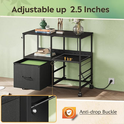 DEVAISE 3 Drawer File Cabinet with Charging Station, Rolling Printer Stand for Office Storage, Mobile Filing Cabinet fits Under Desk Storage, Black