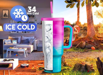 Meoky 40 oz Tumbler with Handle and Straw, Tumbler with Lid and Straw, Insulated Stainless Steel Travel Mug, 100% Leak-proof, Keeps Cold for 34 Hours or Hot for 10 Hours (Marshmallow)