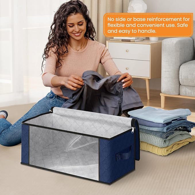 Fab totes 35L Closet Organizers and Storage, Foldable Under Bed Storage Containers, Storage bags for Organizing Bedroom, Closet, Clothing,Organization with Handle (6 Pack,Blue)