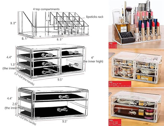 Cq acrylic 3 Pack Clear Skincare Organizer for Vanity, Stackable 7 Drawers Make Up Organizer,Cute Cosmetic Organizer for Vanity Jewelry,Hair Clip,Beauty,Skincare Product Dresser Acrylic Desk Organizer