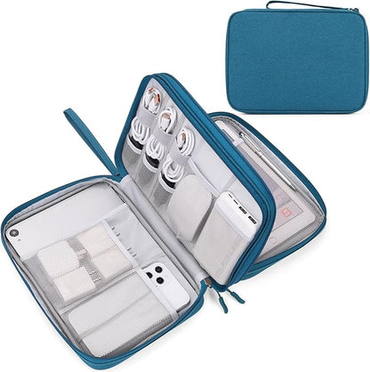 FYY Electronic Organizer, Extra Large Travel Cable Organizer Bag Pouch Portable Waterproof Double Layers All-in-One Storage Bag for iPad, Cable, Power Bank, Laptop Charger for Office/Home, Dark Green