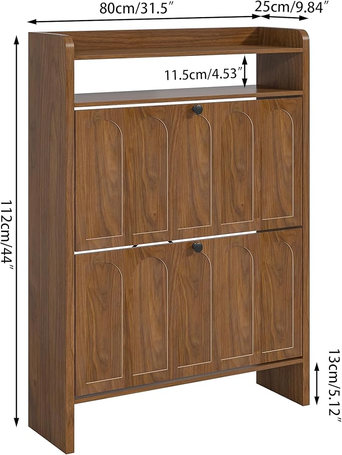 Shoe Storage Cabinet for Entryway with 2 Flip Drawers, Narrow Shoe Cabinet with Open Storage for Entryway