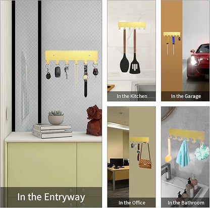 GTK Key Holder for Wall, Key Hooks with 6 Hooks, Wall Mounted Key Holder for Hallway, Self Adhesive Key Rack(Gold)