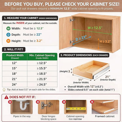 Sintuff 4 Pack Wooden Pull out Tray Cabinet Organizer Gentle Close Roll out Shelves for Kitchen Cabinets Fully Assembled Slide Pantry Shelves (12'' X 21'')