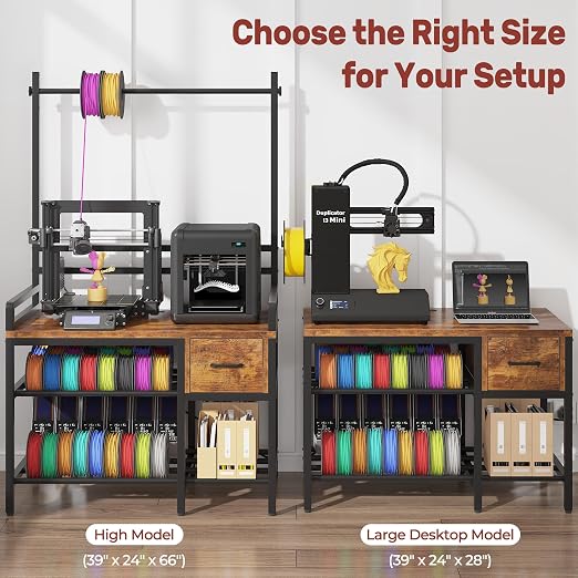 3D Printer Stand with Filament Storage – Tall 66" Heavy Duty Metal 3D Printer Table with Power Hub, Drawer & X-Bracket Stability for Workshop, Studio, Office