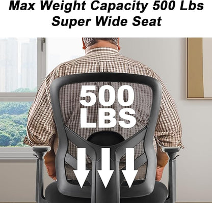 YFO Big and Tall Office Chair 500LBS - Computer Desk Chair with Adjustable Lumbar Support, Heavy Duty Ergonomic Mesh with 360 Rotation 4D Arm and Extra Wide Comfty Seat, Quiet Wheels for Adults