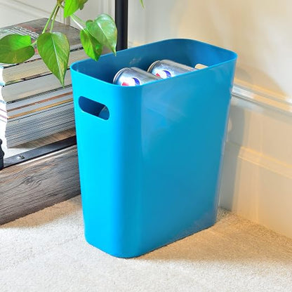 Youngever 2 Pack 3 Gallon Slim Trash Can, Plastic Garbage Container Bin, Trash Bin with Handles for Home Office, Living Room, Study Room, Kitchen, Bathroom (Teal)