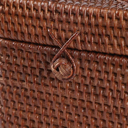 Rattan Square Tissue Box Cover, 5.7" x 5.7" x 5", Decorative Woven Facial Tissue Holder with Hinged Top Lid, Brown
