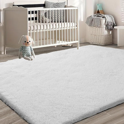 9X12 Large Area Rugs for Living Room Bedroom,White Big Shag Rug for Bedroom Dorm,Soft Fluffy Indoor Carpet Plush Rugs for Living Room Home Decor (White, 9X12 Feet)