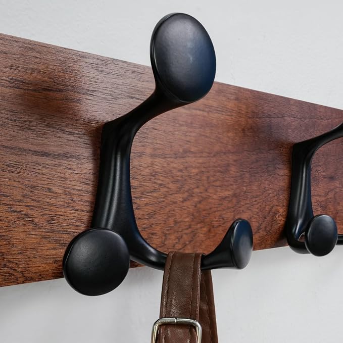 SKOLOO 24-Inch Wood Coat Rack Wall Mount with 5 Triple Hooks - Ideal for Family Entrances, Classrooms, and Pet Supplies Storage - Perfect Coat Hooks for Wall,Mahogany (Sapele), Pack of 2