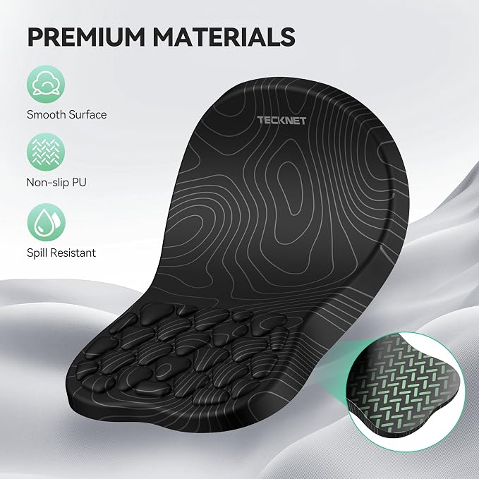 TECKNET Ergonomic Mouse Pad with Wrist Rest, Soft Mousepad with Massage Design, Memory Foam and Non-Slip PU Base for Pain Relief, Gaming Mouse Pad for Desk, Home, Office, 12x8 Inches, Black White