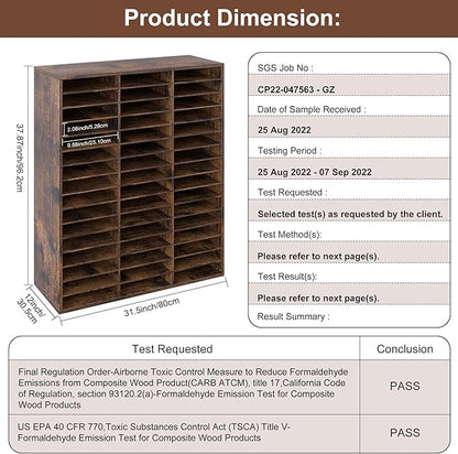 EasyPAG Wooden Literature Organizer with Adjustable Shelves, 48 Compartments Office Paper Organizer Storage 24000 Sheets Letter Size Paper, Student Mailbox for Classroom, Archaize