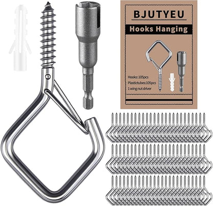 Screw Hooks 2.16 Inch, Metal Ceiling Hooks for Outdoor String Lights, Wind Chimes, Lanterns, and Hanging Decorations Indoor and Outdoor (304 Stainless Steel, 105)