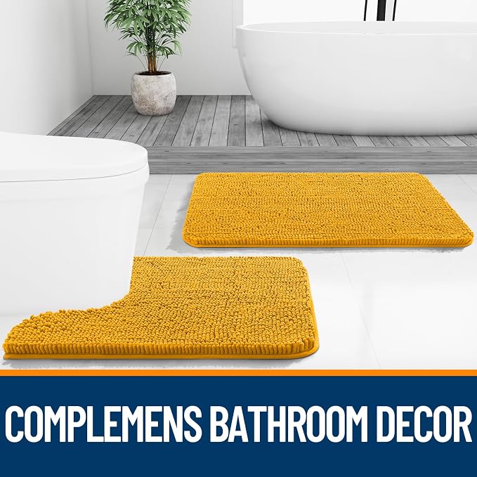 OLANLY Bathroom Runner Rugs 44x24, Soft Absorbent Chenille Bath Rugs, Rubber Backing Quick Dry, Machine Washable Long Bath Mats for Bathroom, Tub and Shower, Home Decor Accessories, Golden Yellow