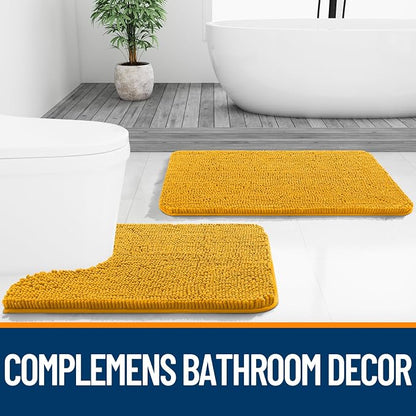 OLANLY Bathroom Runner Rugs 44x24, Soft Absorbent Chenille Bath Rugs, Rubber Backing Quick Dry, Machine Washable Long Bath Mats for Bathroom, Tub and Shower, Home Decor Accessories, Golden Yellow