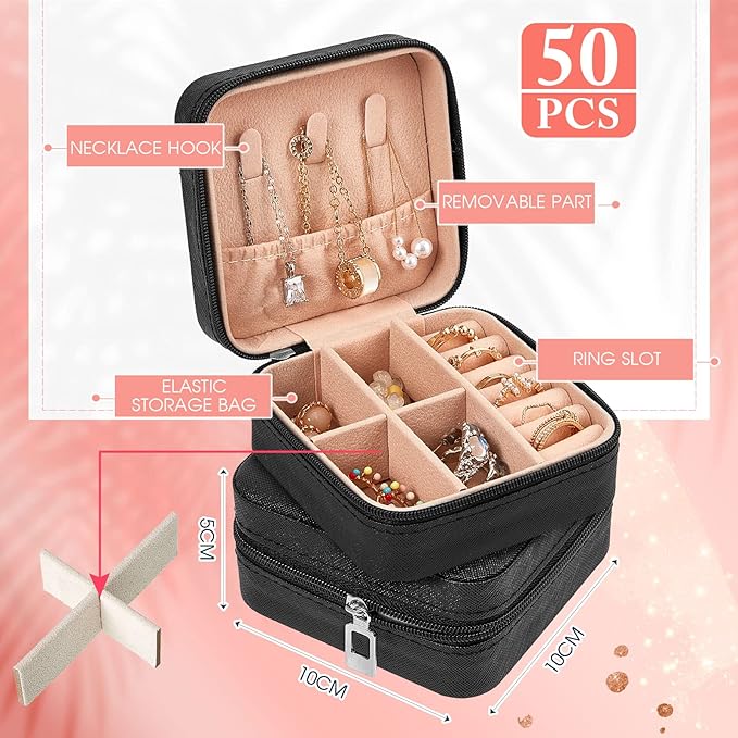 Taiyin 12 Pcs Travel Jewelry Case Box Bridesmaid Gifts Bulk Travel Jewelry Cases Boxes Small Jewels Organizers Mini Accessories Ornaments Storage for Women Girls Wedding Gifts (Black)