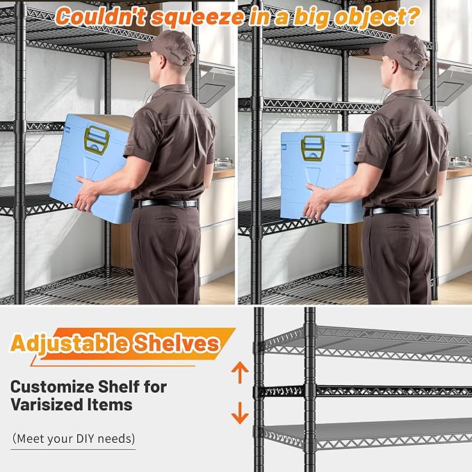 REIBII 5 Shelf Metal Shelving 72''H Storage Shelves Steel Wire Shelving for Storage Adjustable Garage Shelving Heavy Duty Shelves Storage Rack Pantry Shelves Kitchen Office Shelf,72''H X36''W X14''D