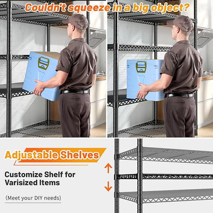 REIBII 5 Shelf Metal Shelving 72''H Storage Shelves Steel Wire Shelving for Storage Adjustable Garage Shelving Heavy Duty Shelves Storage Rack Pantry Shelves Kitchen Office Shelf,72''H X36''W X14''D