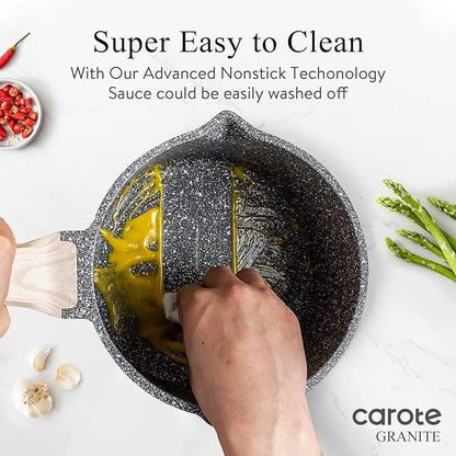 CAROTE 1.5Qt & 3.0Qt Sauce Pan Sets with Lid Cooking Pots Nonstick Saucepans Cookware Set with Pour Spout Small Kitchen Pot, Induction Comptable, Easy to Clean, PFOA FREE (Classic Granite)