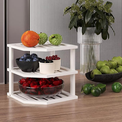 3 Tier Bamboo Corner Shelf(2 Pack),Dish Drying Rack,Plate Organizer,Kitchen Spice Rack for Countertop and Cabinet(White)