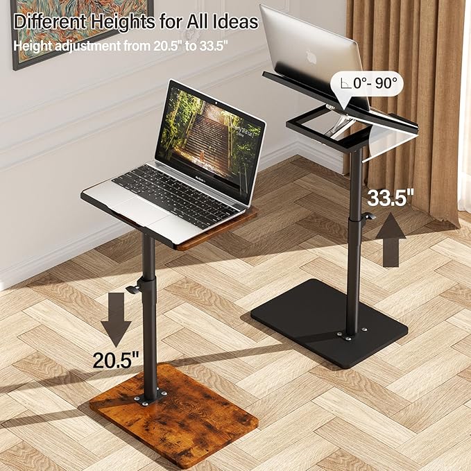 YUHFERA Sofa Armrest Tray Table for Couch - 360° Swivel Height Adjustable End for Small Spaces, Snack Side Table for Bed or Chair with Phone & Tablet Slot (Rich,Angle Adjustable)