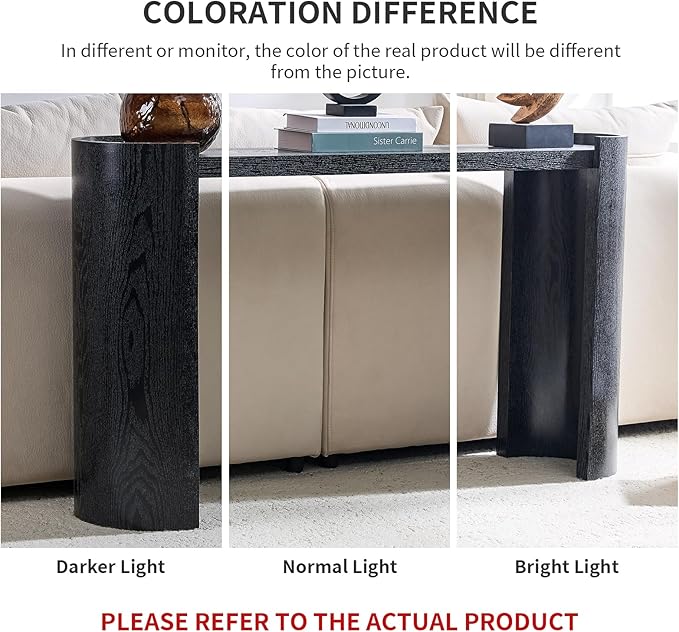 53" Console Table for Entryway, Narrow Sofa Entrance Table with Faux Mars Marble Pattern, Modern Sofa Tables with Round Raised Edge Design for Living Room, Hallway, Foyer, Home Office, Black
