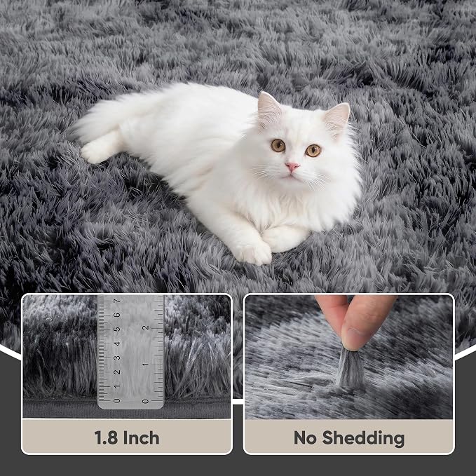 Area Rug for Living Room Bedroom:6x9 Black Grey Soft Fluffy Shag Upgrade Non-Slip High Pile Carpet Large Fuzzy Plush Indoor Floor Decor Shaggy Rug for Kid Boys Girls Playroom Nursery Modern Home