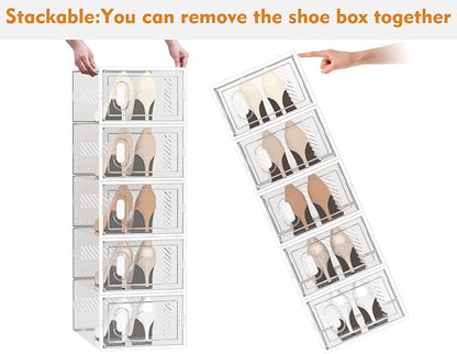 SIMPDIY Shoe Storage, 12 Pack Shoe Organizer for Closet, Shoe Boxes Clear Plastic Stackable Shoe Containers with Lids for Size 10