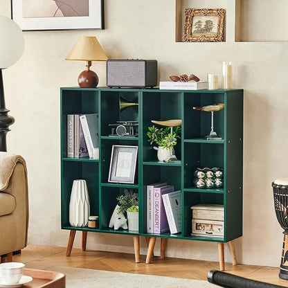 LEYAOYAO 5 Cube Bookshelf 3-Tier Bookcase with Legs,Mint Dark Green Kids Book Shelf Cute Storage Organizer,Free Standing Open Toy Shelves Wood Bookshelves,Display Bookcases for Bedroom,Living Room