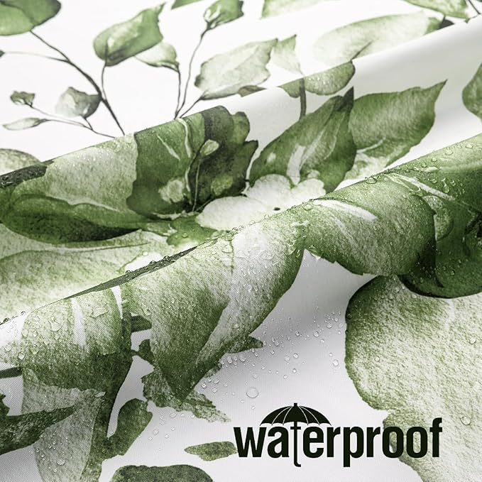 Gibelle Long Shower Curtain 72 x 78, Tall Olive Green Floral Shower Curtain for Bathroom, Watercolor Plant Eucalyptus Leaves Fabric Shower Curtain Set