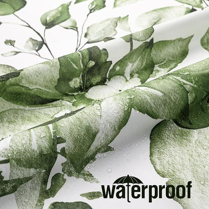 Gibelle Long Shower Curtain 72 x 78, Tall Olive Green Floral Shower Curtain for Bathroom, Watercolor Plant Eucalyptus Leaves Fabric Shower Curtain Set